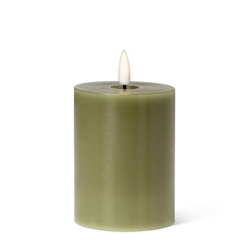 Green LED Pillar Candles 3x4"H Set of 2