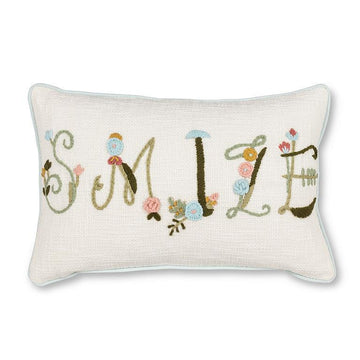 Embroidered Floral SMILE Boucle Rectangle Patio cushion