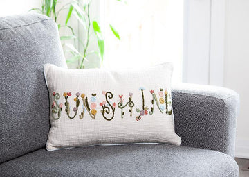 Embroidered Floral SUNSHINE Boucle Rectangle Patio Cushion