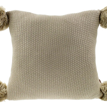 Khaki Chunky Knit Pom Pom Decorative Throw Pillow