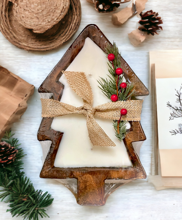 Christmas Cabin | Tree Shaped Dough Bowl | Holiday Candle