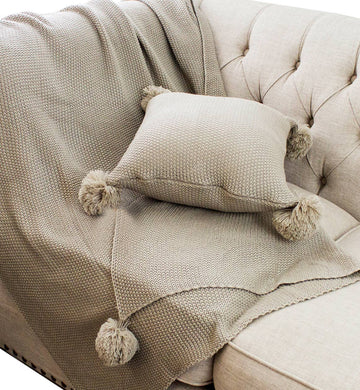 Khaki Chunky Knit Pom Pom Decorative Throw Pillow