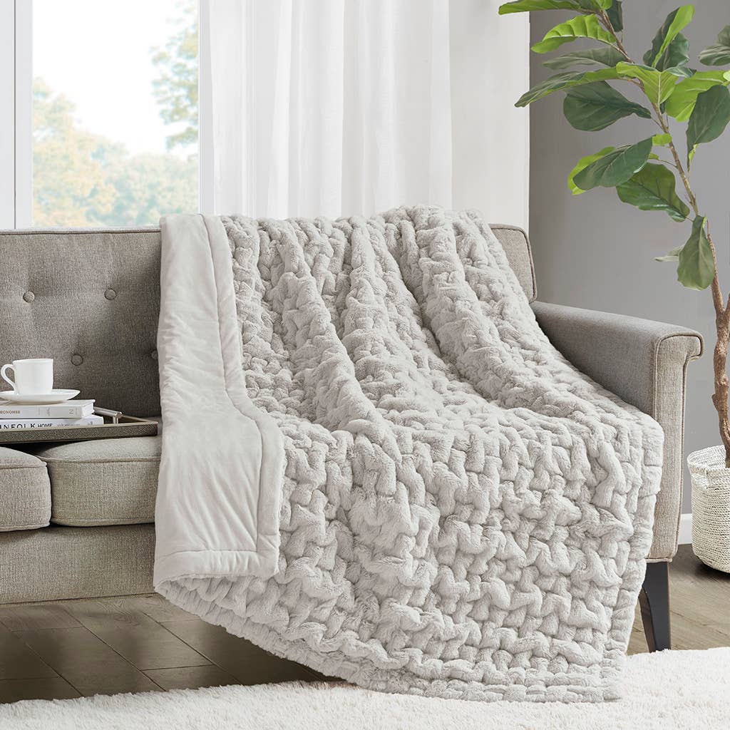 Ruched Fur Throw 50x60"