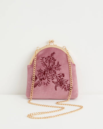 Victoriana Embroidered Bag Rose Pink Velvet